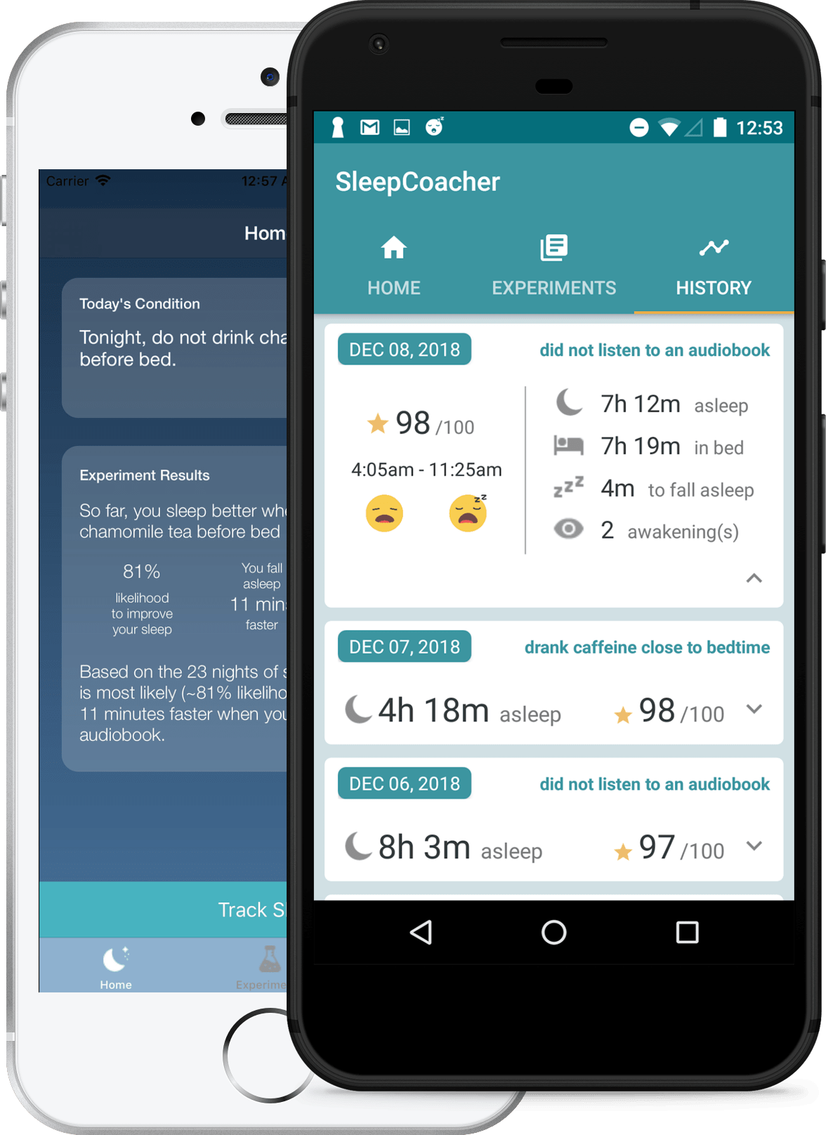 Android and iPhone with SleepCoacher app